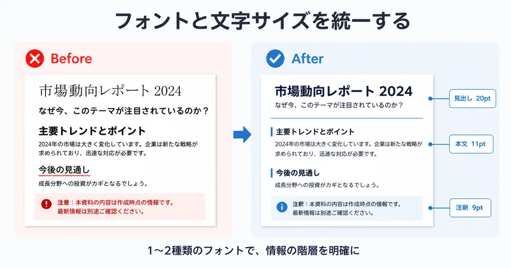 フォントと文字サイズを統一する